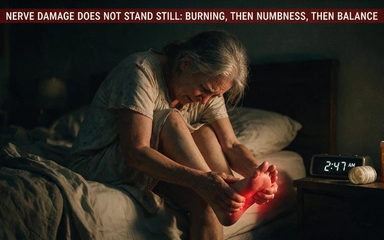 A woman sitting on the edge of her bed late at night